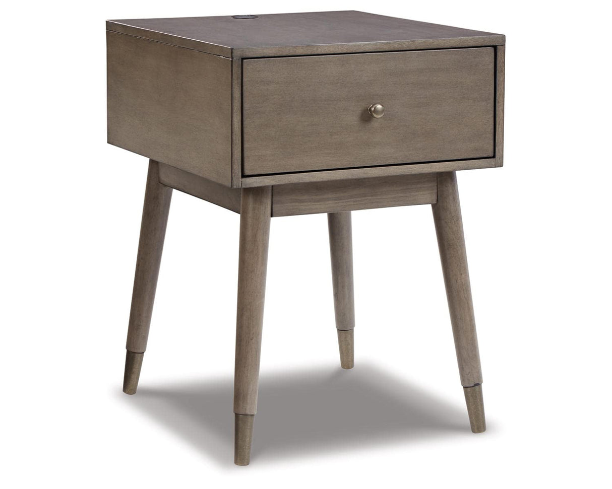 Paulrich Mid Century Accent Table with USB Ports, Grayish Brown