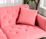 Convertible Velvet Futon Sofa Bed, Upholstered Loveseat Sleeper Couch with 3 Reclining Angles and 2 Pillows, Modern Living Room Sofa Couch with 5 Solid Metal Legs for Guest Room, Office, Peach