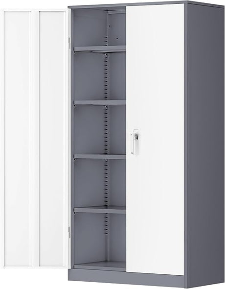 Metal Garage Storage Cabinet with Doors and Adjustable Shelves,72”Black Steel Lockable