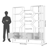 l 5-Tier Bookshelf with 4 Large Storage Cabinet, 74.2" W x 76.5" H Etagere Bookcase 14 Open Display Standing Shelves with Metal Frame for Living Room, Dining Room, White