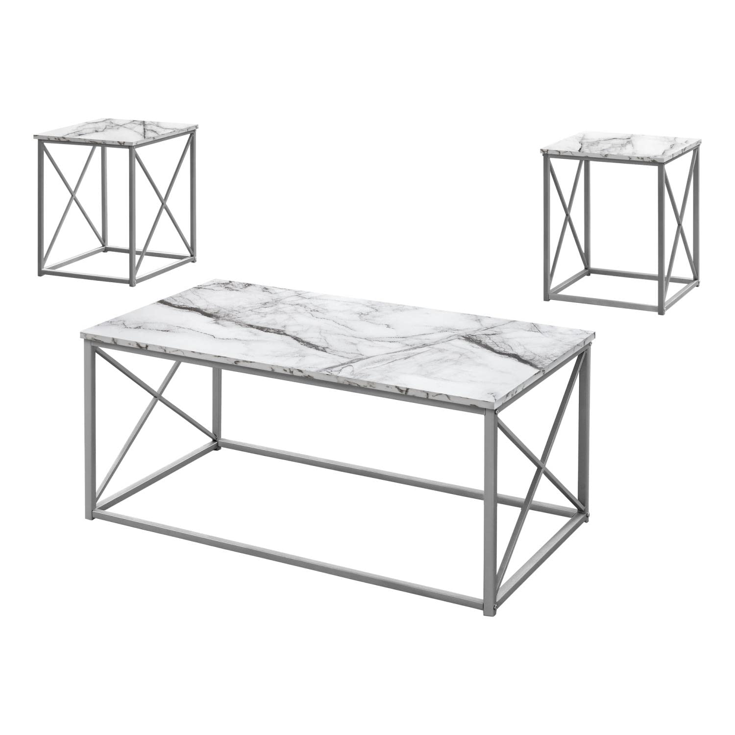 7953P Table, 3pcs Set, Coffee, End, Side, Accent, Living Room, Metal, Laminate