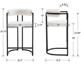 White Boucle Counter Height Bar Stools Set of 2, Modern 26 Inch Barrel Barstools