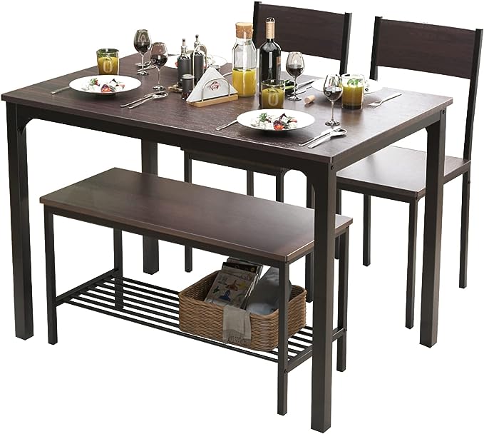 Dining Table Set for 4, 43.3 inch Kitchen Table set with Chairs and Bench