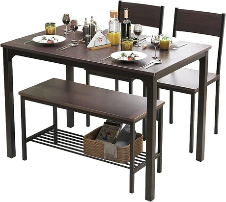 Dining Table Set for 4, 43.3 inch Kitchen Table set with Chairs and Bench