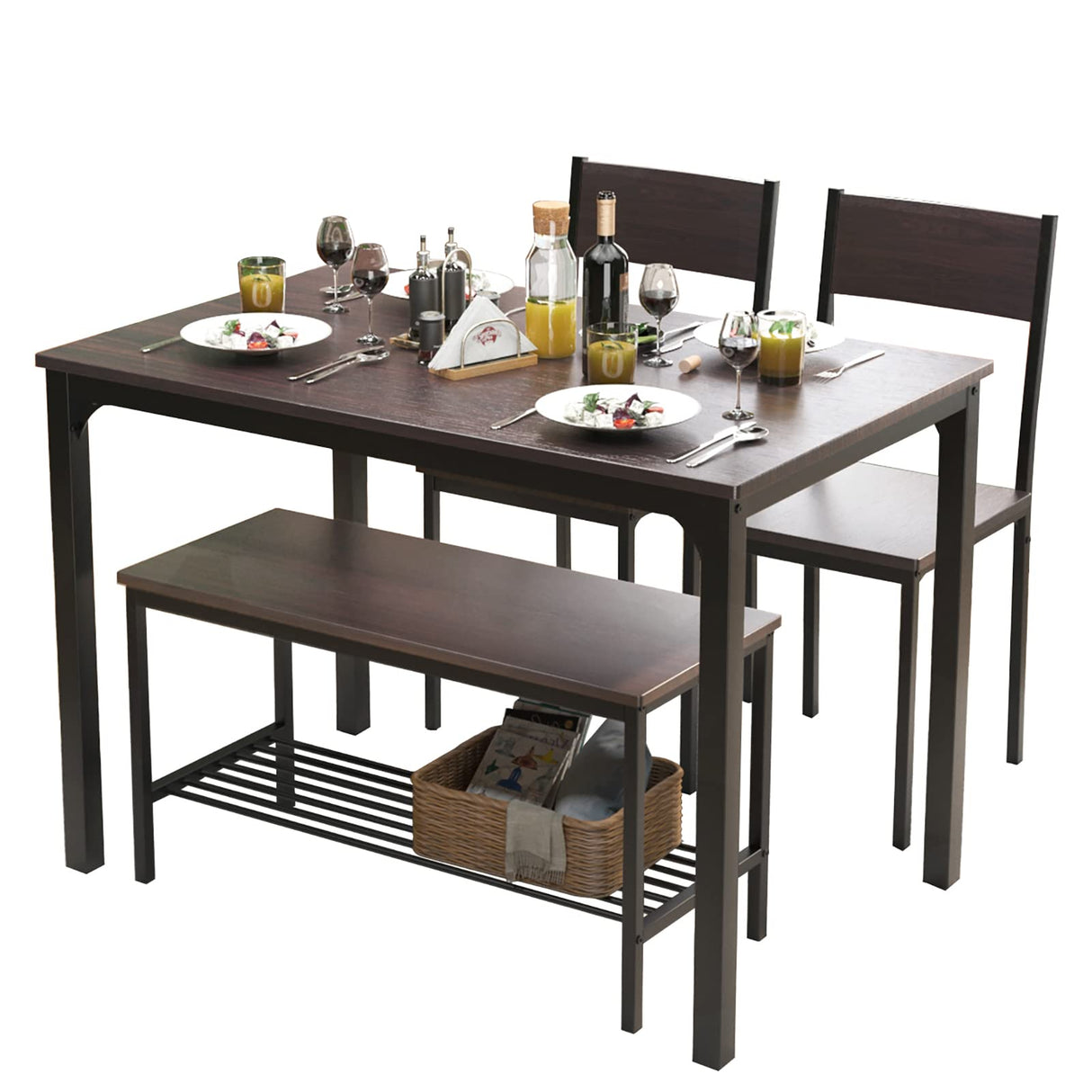 Dining Table Set for 4, 43.3 inch Kitchen Table set with Chairs and Bench