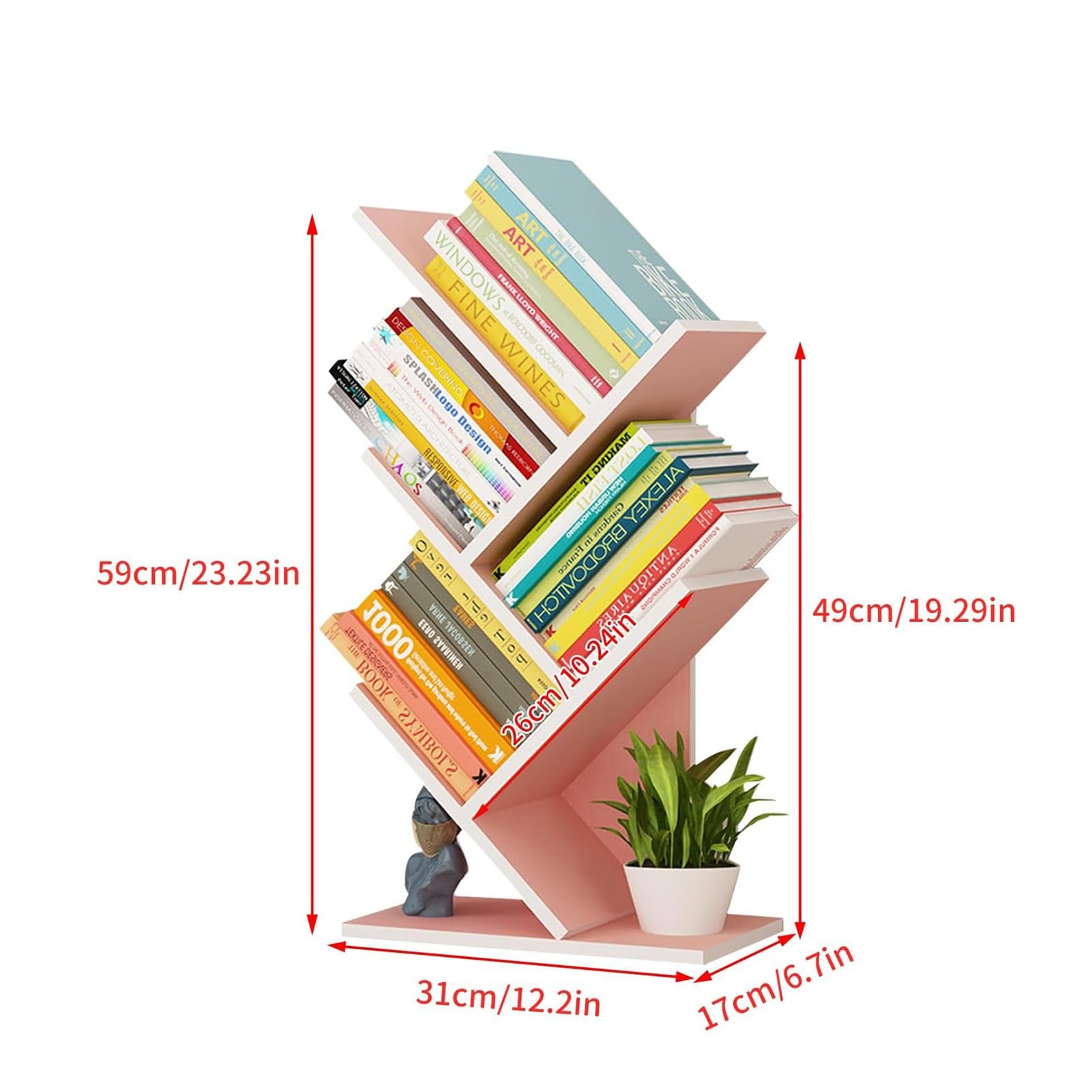 Tree Bookshelf - Multipurpose Countertop Hutch Bookshelf, Floor Standing Bookcase 4 Tier Storage Rack, Freestanding Floor Free Desktop Bookshelf, Display Book Magazine CDs Rack, Bearing 8Kg (Color :