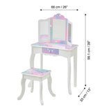 Princess Gisele Starry Sky Print 2-Piece Kids Wooden Play Vanity Set with Vanity Table