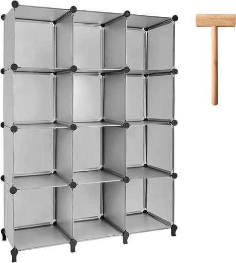 12-Cube Bookshelf Closet Organizer Storage Shelves Cubes Organizer Plastic Square