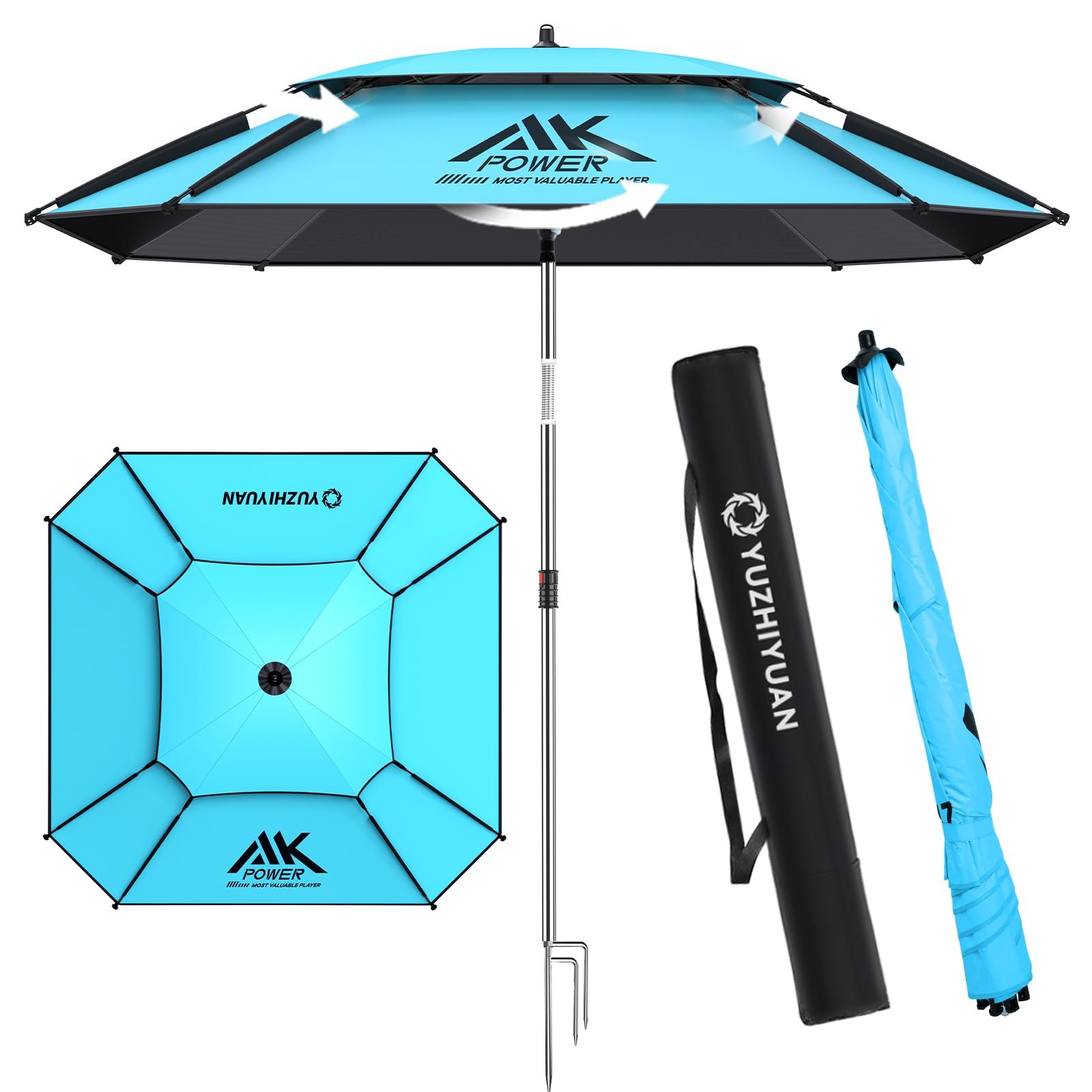Outdoor Patio Umbrella, Portable Yard Pool Umbrella with 8 Sturdy Ribs