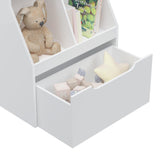 Cabinet Organizer with Drawer and Wheels, Wooden Kids Bookshelf Children's Book