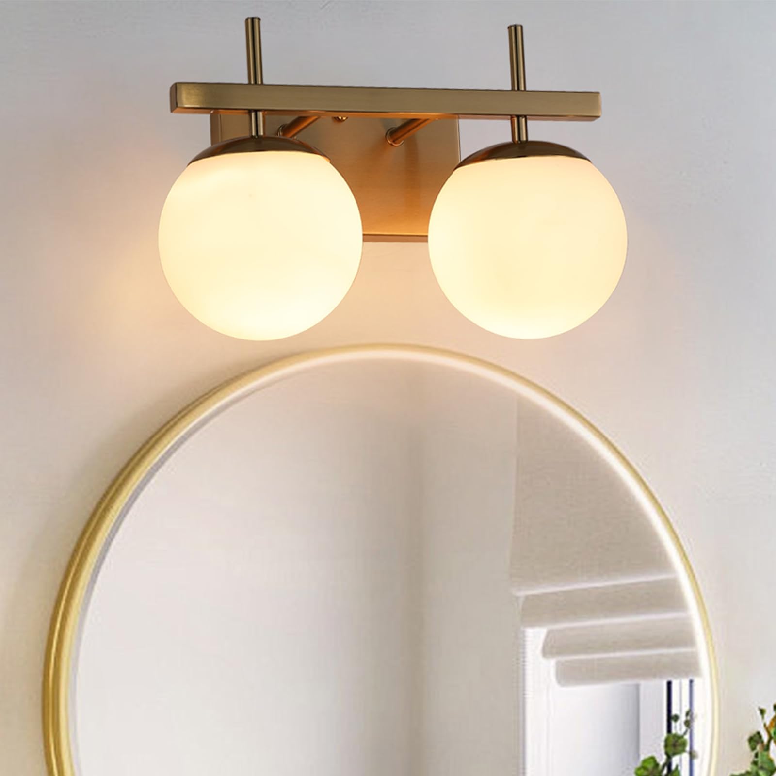 Gold Mid Century Modern Vanity Light Fixtures, 2 Light Bathroom Vanity Light,Globe