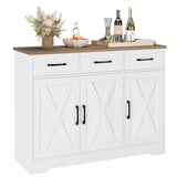 HOSTACK Modern Farmhouse Sideboard Buffet Cabinet, Barn Doors Buffet Storage Cabinet with Drawers and Shelves, Wood Coffee Bar Cabinet with Storage for Kitchen, Dining Room, Living Room, White