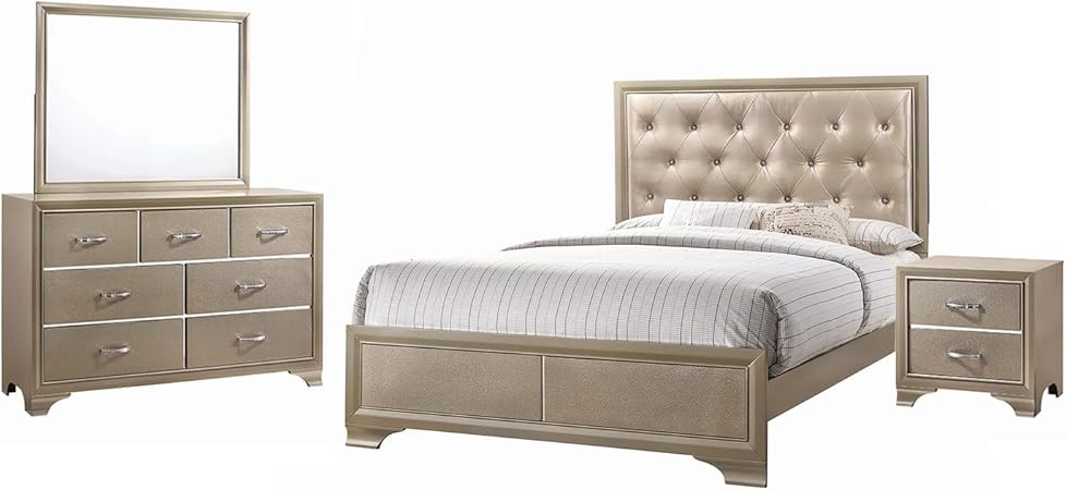 Beaumont 4-Piece Bedroom Set Metallic Champagne, Queen