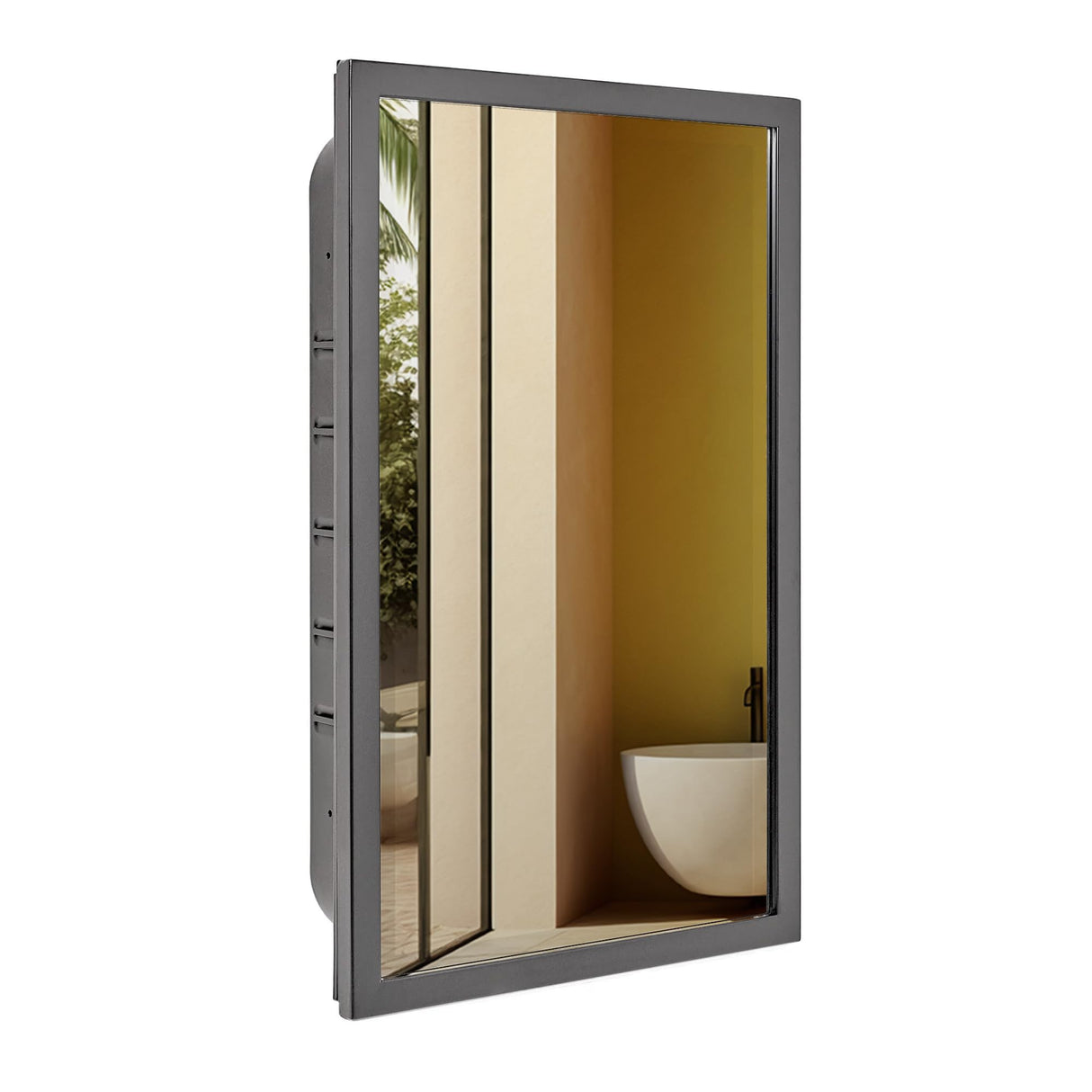 Brushed Black Recessed Medicine Cabinet with Beveled Mirror