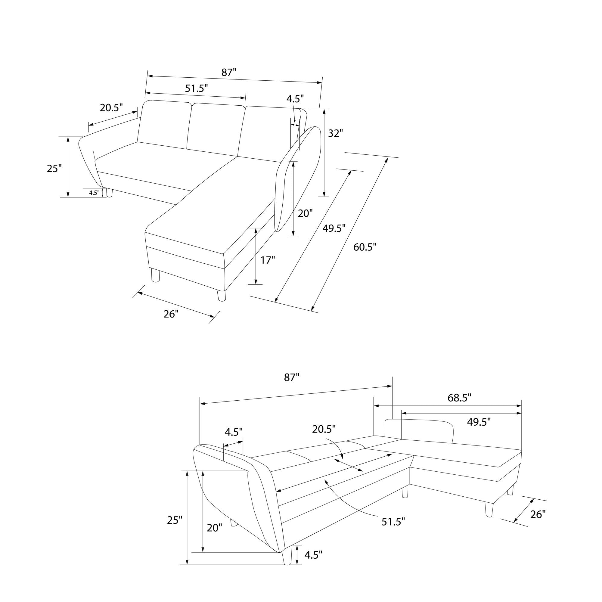 Perry Reversible Sectional Futon with Storage, Convertible Sleeper