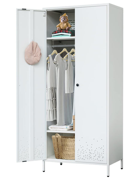 Metal Wardrobe, Storage Cabinet with Hanging Rod，Armoire with Magnetic Door