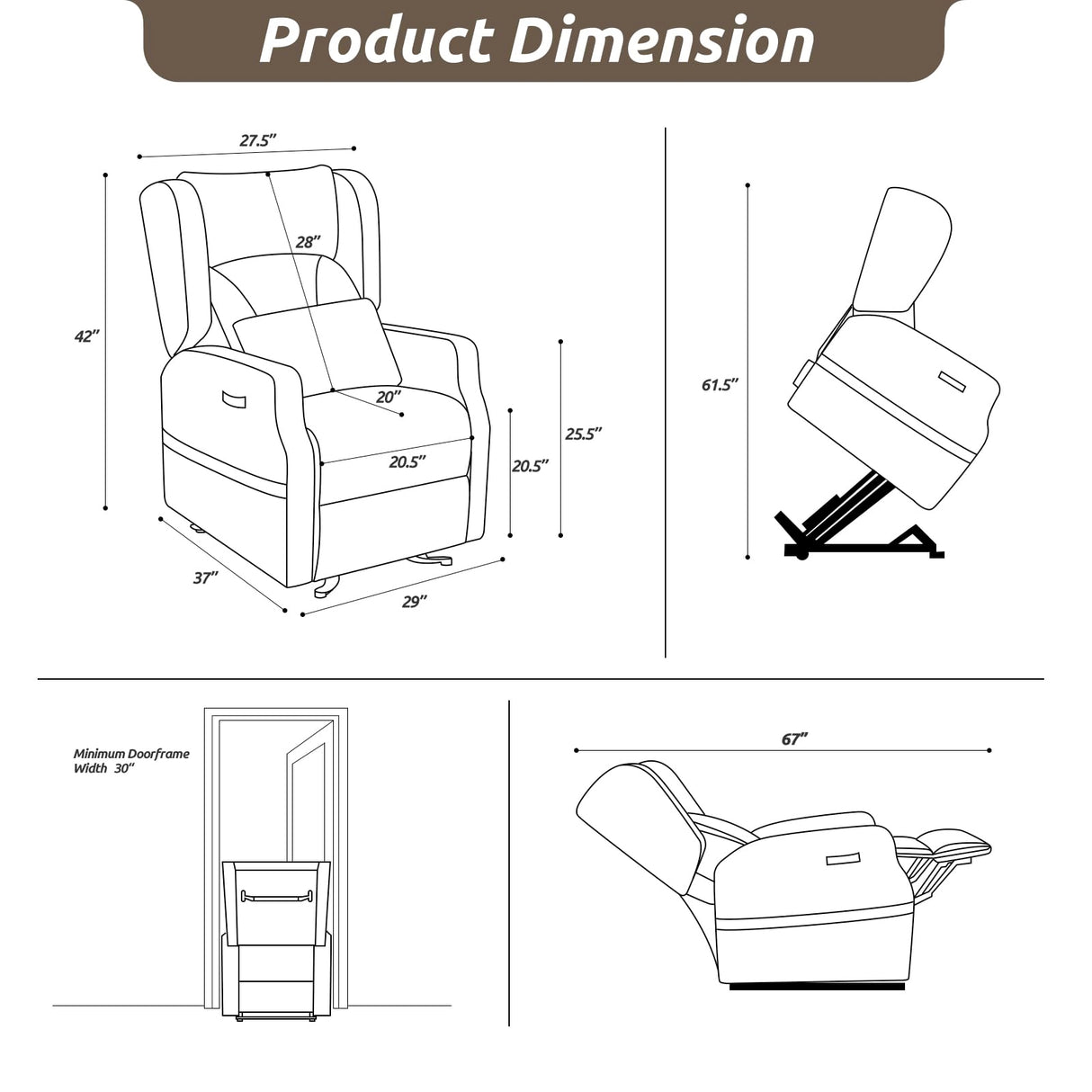 Pushable Power Lift Recliner Chair for Elderly, Modern Electric Recliner Chairs