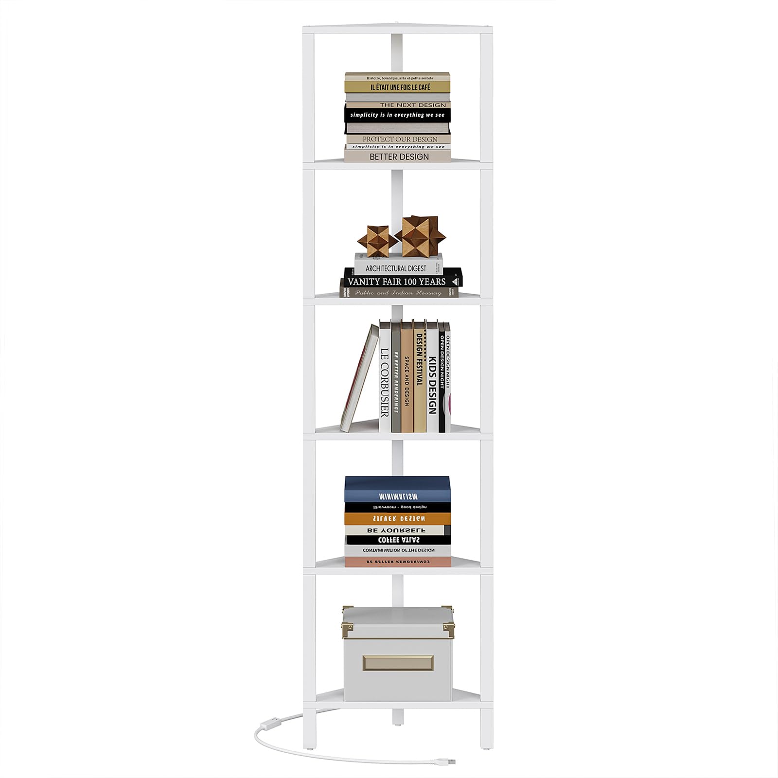 Corner Shelf with LED Light, 6-Tier Corner Bookshelf for Small Space, Narrow Display C