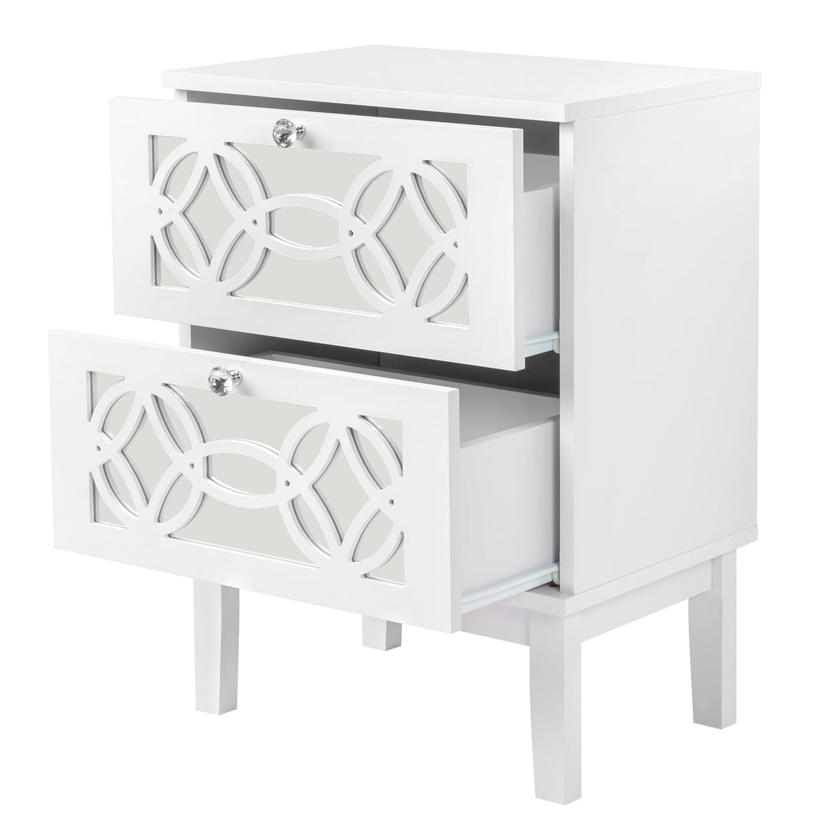 White Nightstand Set of 2, Nightstands with Mirror Front Drawers, Bed Side