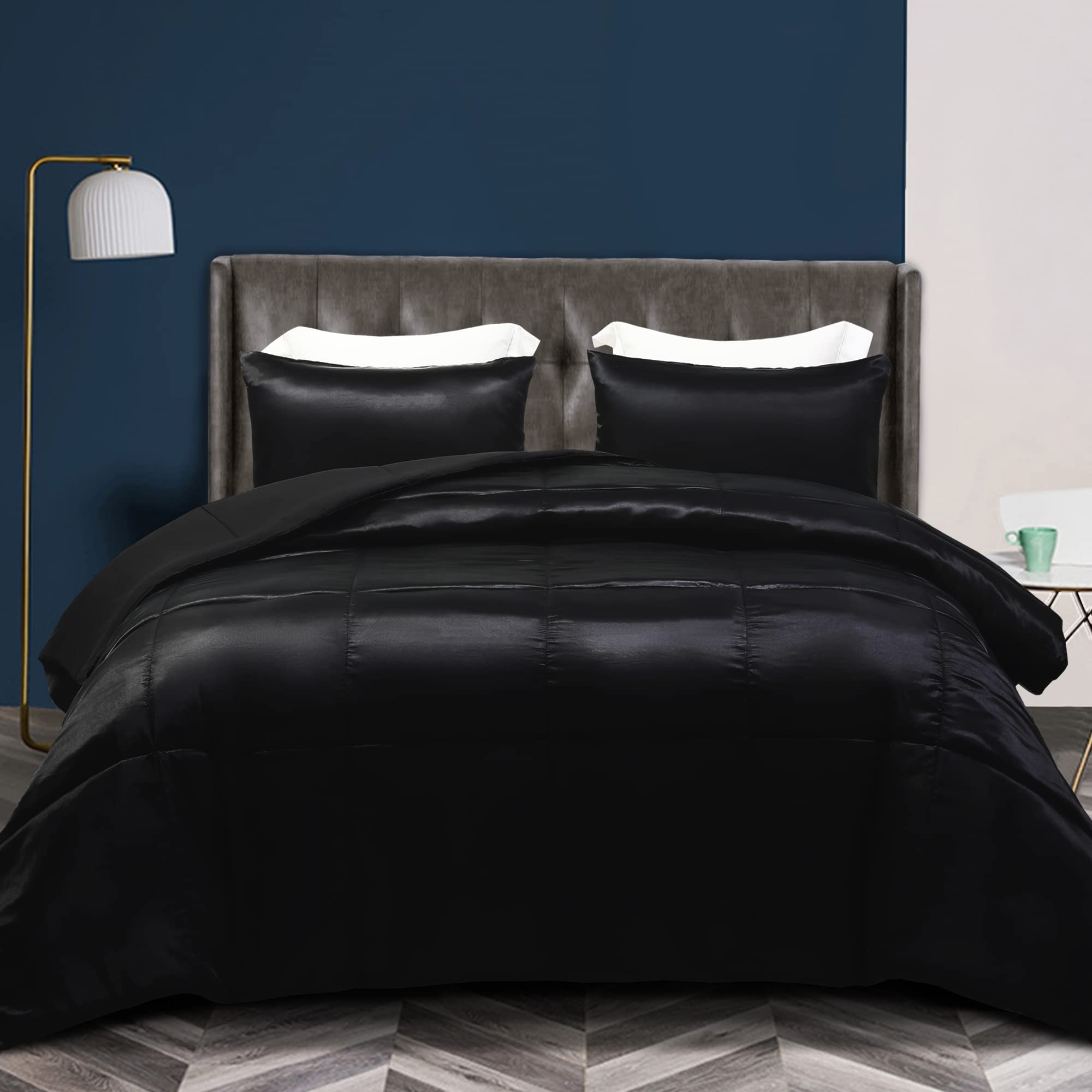 3-Piece Reversible Queen Size Silky Comforter Set/Bedding Set, Luxury Soft Satin