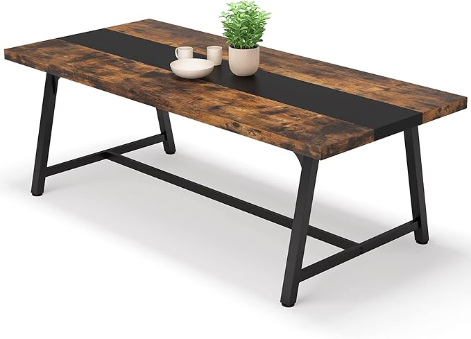 70.87 Inches Dining Table for 8 People, Wooden Kitchen Table with Strong Metal Frame for Big Family,