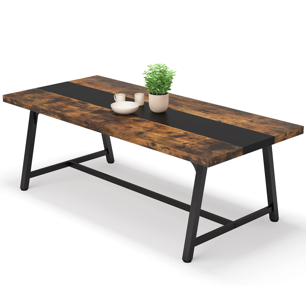 70.87 Inches Dining Table for 8 People, Wooden Kitchen Table with Strong Metal Frame for Big Family,