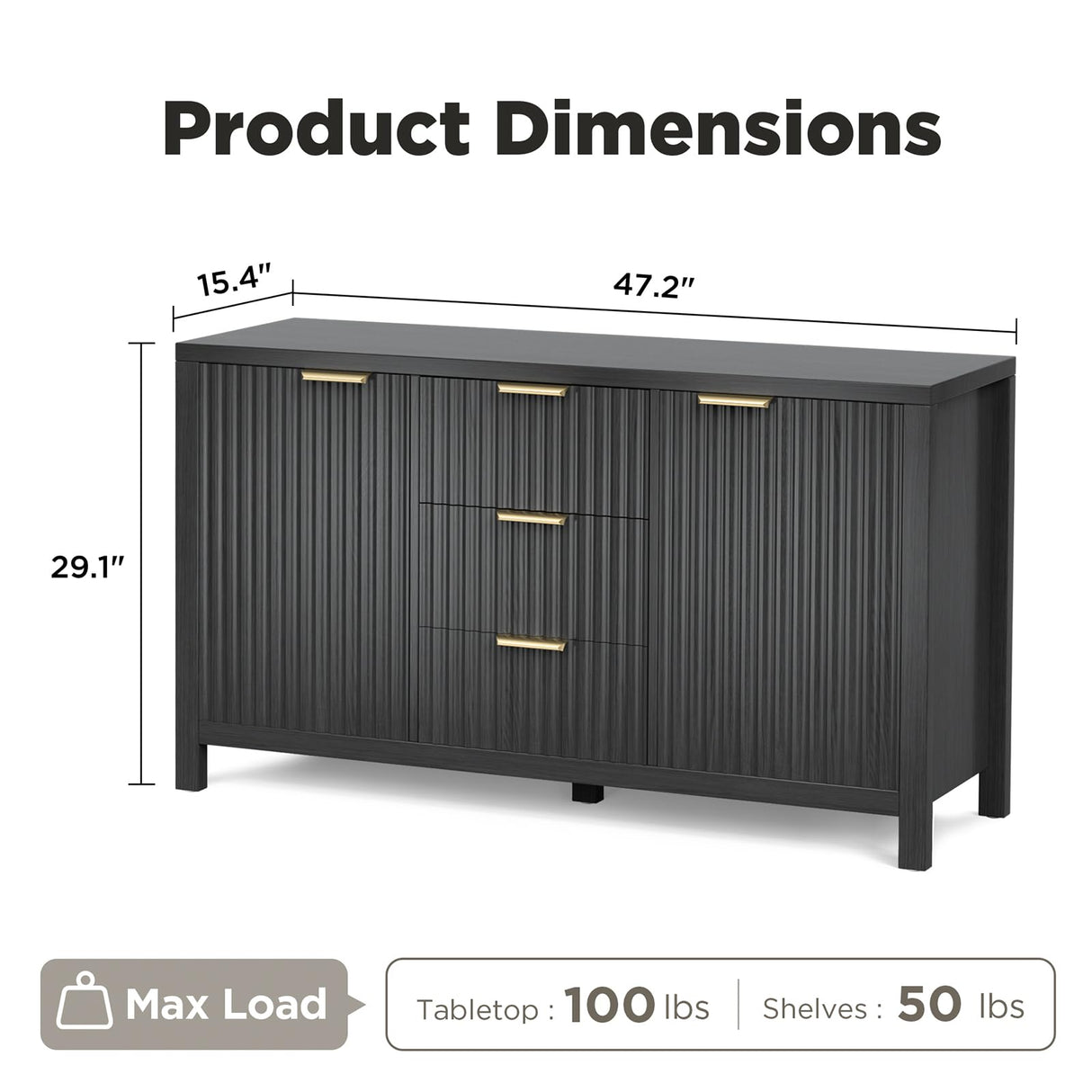 Storage Cabinet Fluted Sideboard Buffet Cabinet with 2 Doors and 3 Drawers