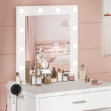 Vanity Desk with Mirror and Lights, White Vanity Table and Chair Set, Brightness Adjustable,