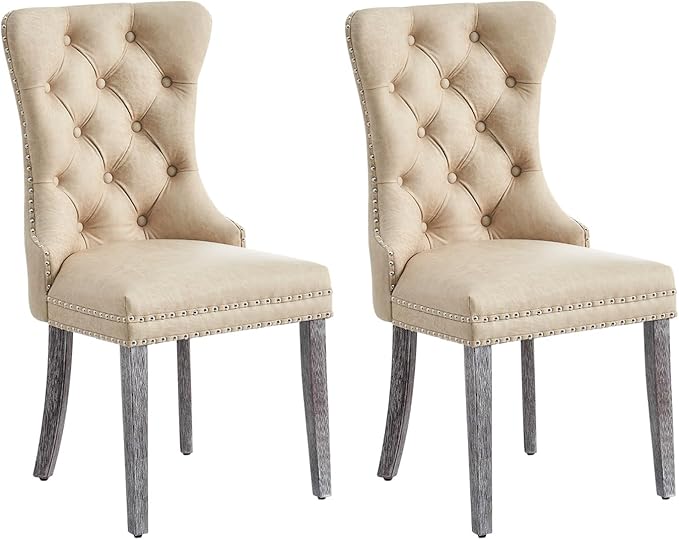 Eifizek Velvet Dining Chairs Set of 2, Tufted Dining Room Chairs with Nailhead Ring Pull Trim