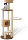 54" Modern Cat Tree Tower for Indoor Cats, Solid Oak Cat Scratching Tree