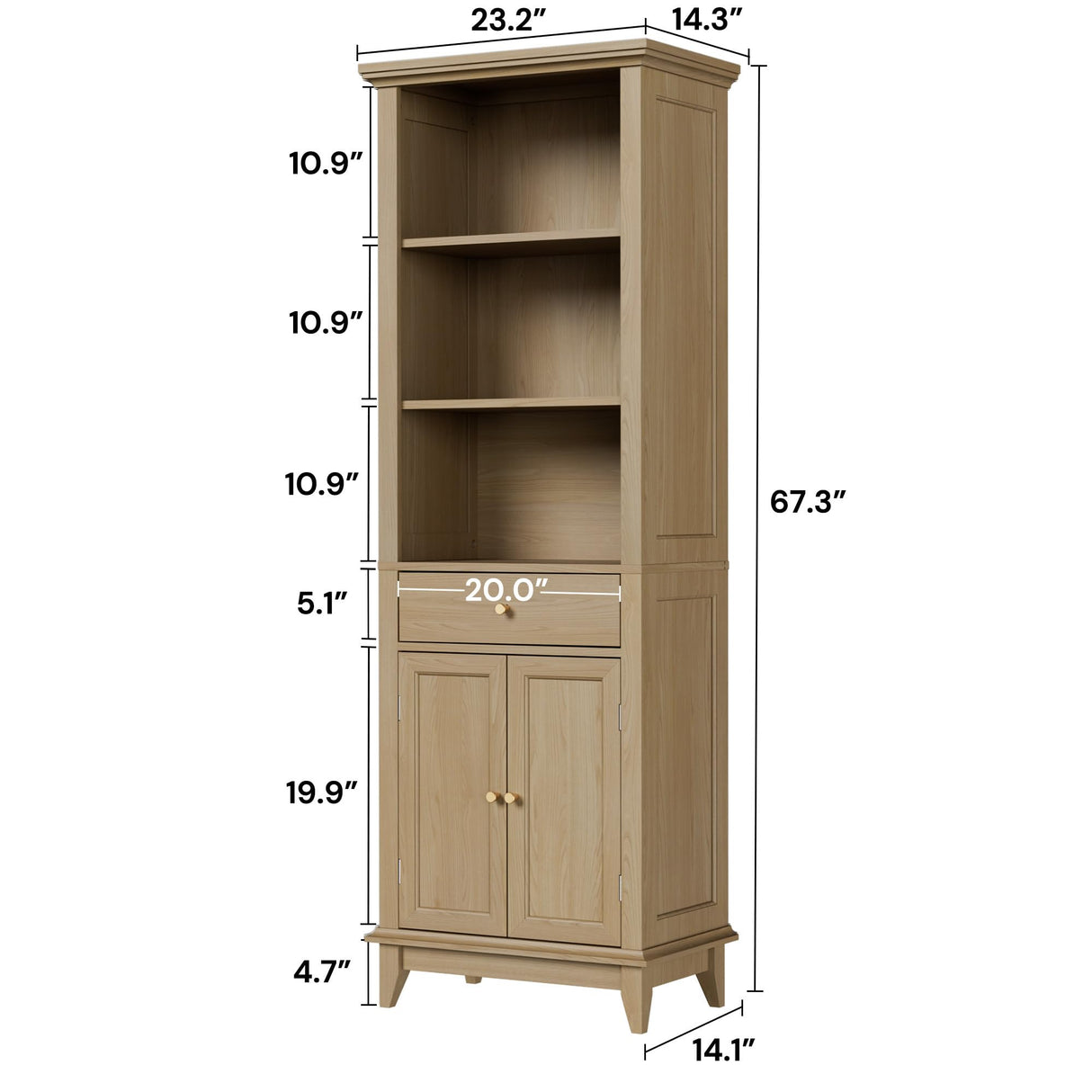 Bookcases with 2 Doors and 1 Drawer, Floor Standing Display Storage with 1 Adjustable