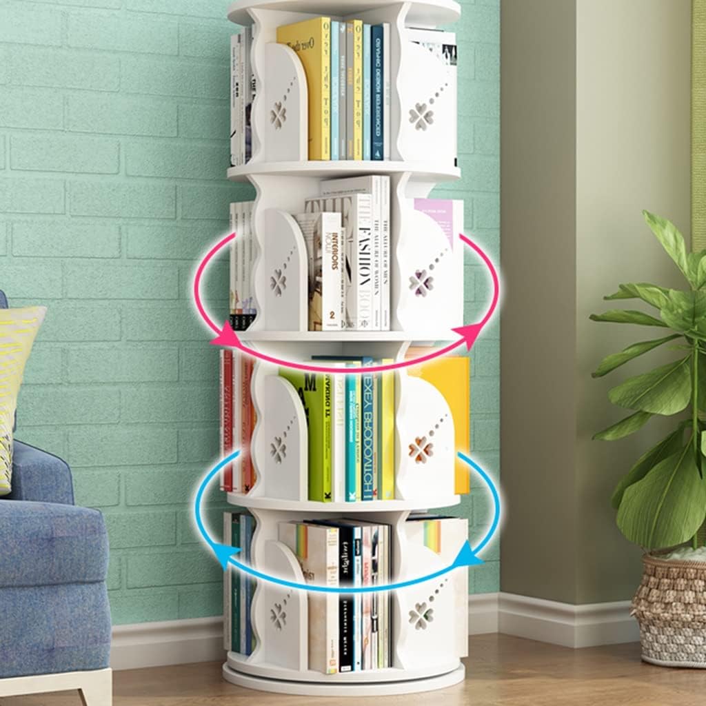 360° Rotating Bookshelf, 3-5 Tier Free Assembly Bookcase,Floor Standing Library