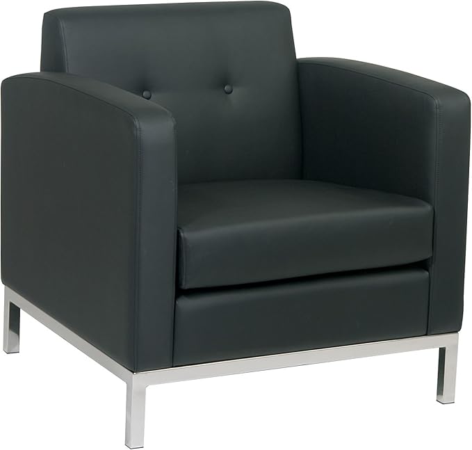 Wall Street Faux Leather Armchair with Box-Spring Cushion, Button Tufted Back