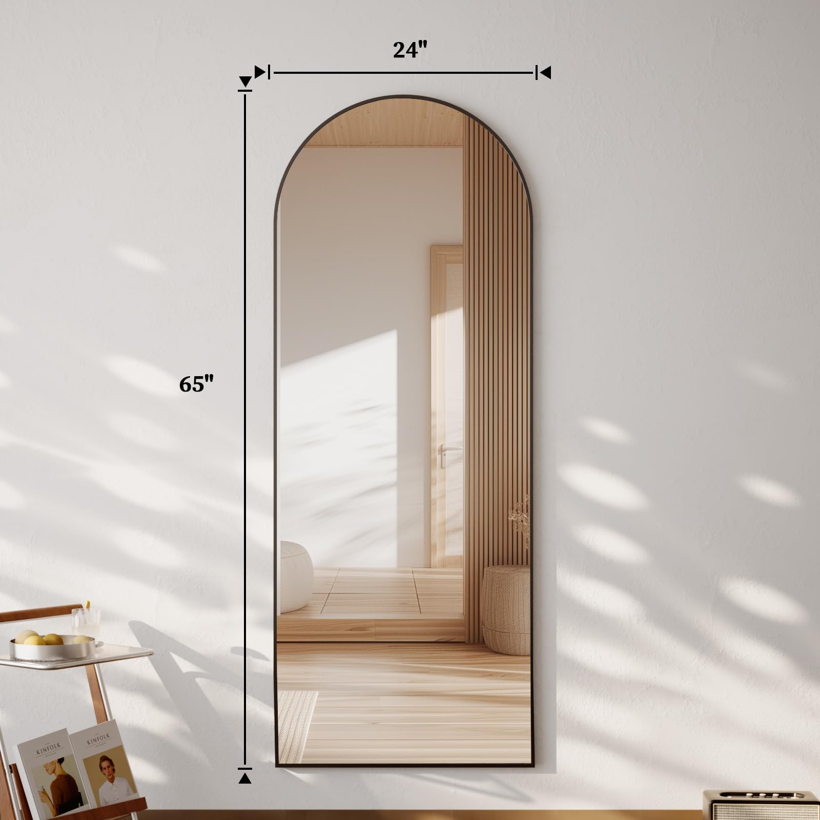 Arched Full Length Mirror 65x24 - Shatterproof Tempered Glass Floor Mirror