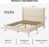 King Size Corduroy Upholstered Platform Bed Frame with 51" Wingback Headboard