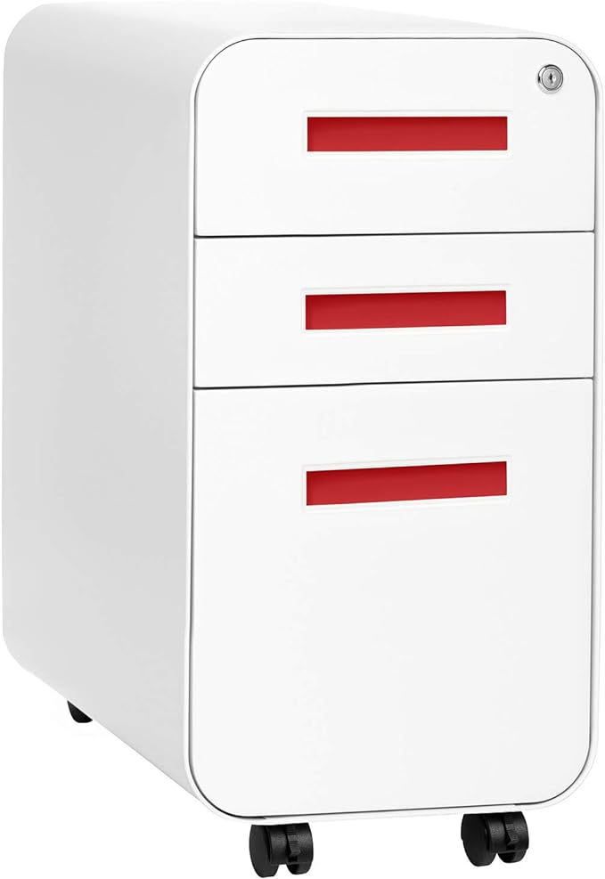 Stockpile Slim 3-Drawer Mobile File Cabinet with Lock - Under Desk Metal Filing Cabinet,