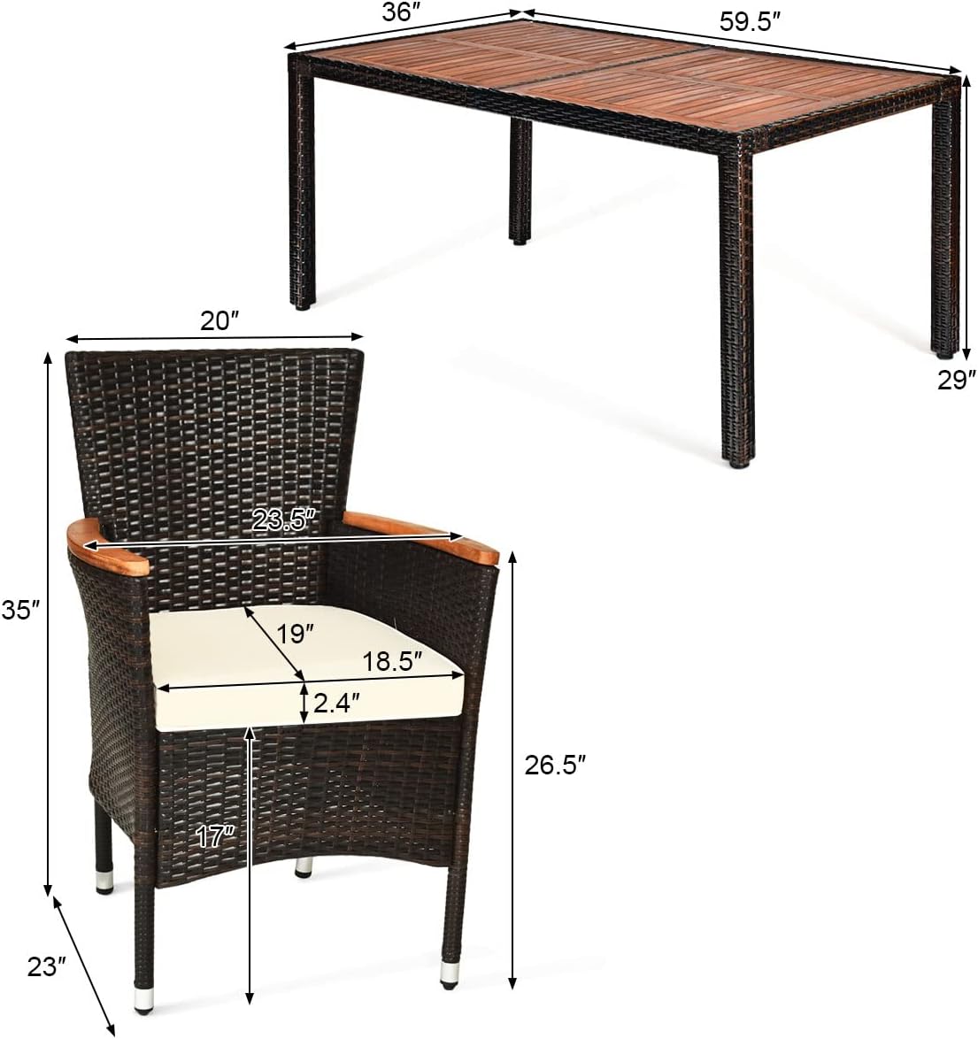 Garden Dining Set w/Acacia Wood Table Top, Stackable