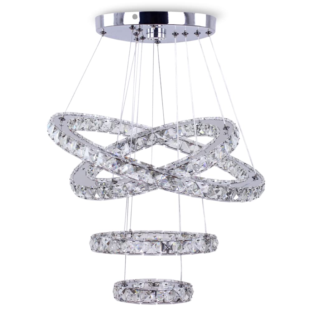 Crystal Chandeliers Modern LED Rings Pendant Light Adjustable Stainless Steel Ceiling
