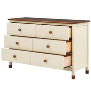 Cream+Walnut Kids Modern Rustic 3 Pieces Solid Wood Low House Bed, Closet Dresser