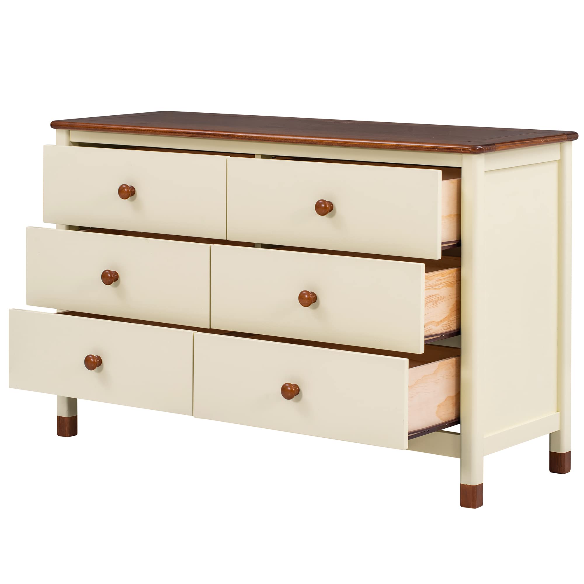 Cream+Walnut Kids Modern Rustic 3 Pieces Solid Wood Low House Bed, Closet Dresser