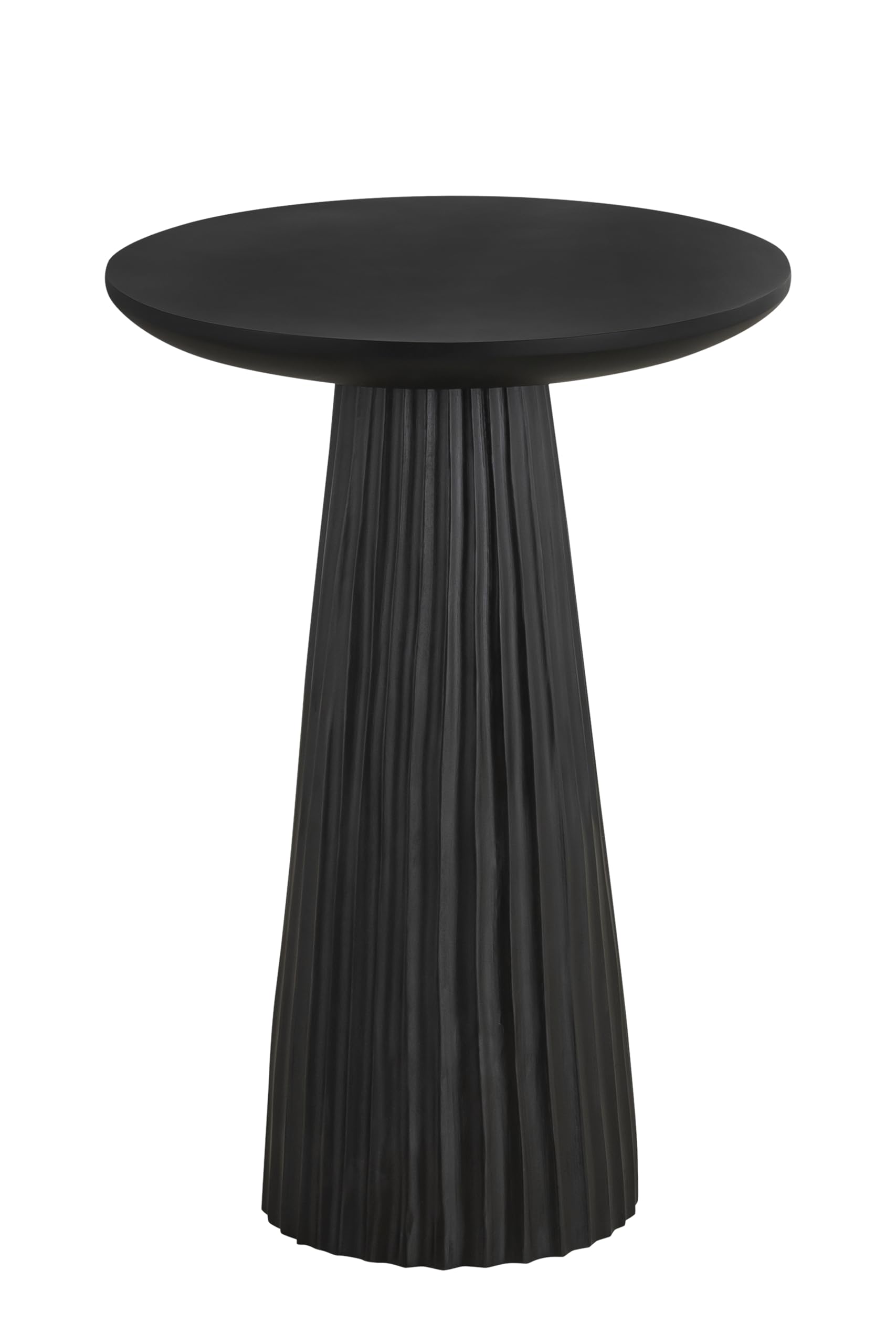 Jai Black Wood Side Table – 15.25” Round End Table – Modern Ribbed Accent