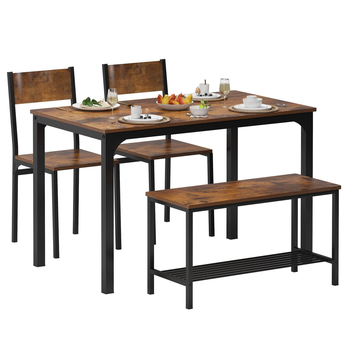 4 Piece Dining Table Set, Dining Room Set, Kitchen Dinner Table with Benches for 4