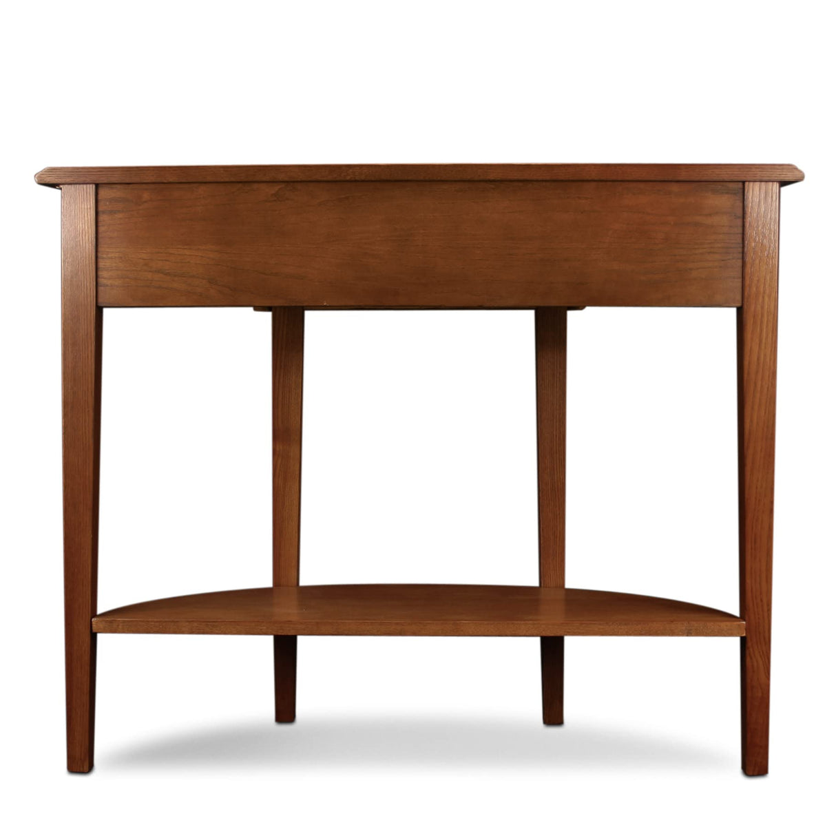 One Drawer Demilune Hall Console with Shelf, Medium Oak, 34.8" W