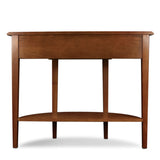 One Drawer Demilune Hall Console with Shelf, Medium Oak, 34.8" W