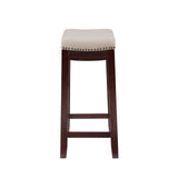 Linen Backless Claridge Stool, Counter Height, Beige & Dark Walnut