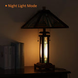 Capulina Tiffany Lamp Stained Glass Table Lamp 3-Light 15X15X26 Inches Amber Brown Wooden Base Tiffany Style Desk Lamp with Night Light Decor for Living Room Bedroom Home Office
