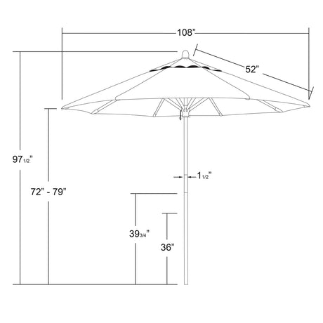 9' Rd. Wooden Market Umbrella, Push Open Pin Stop ,