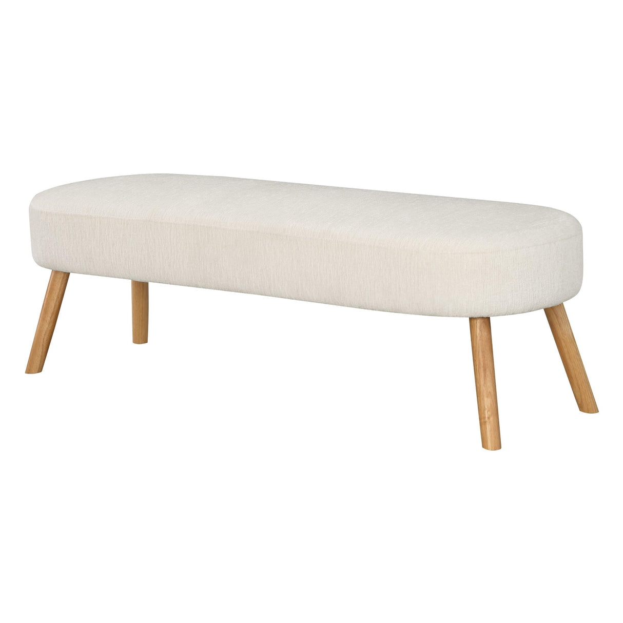 Cameron Contemporary Padded Bench with Natural Legs, White Fabric