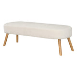 Cameron Contemporary Padded Bench with Natural Legs, White Fabric