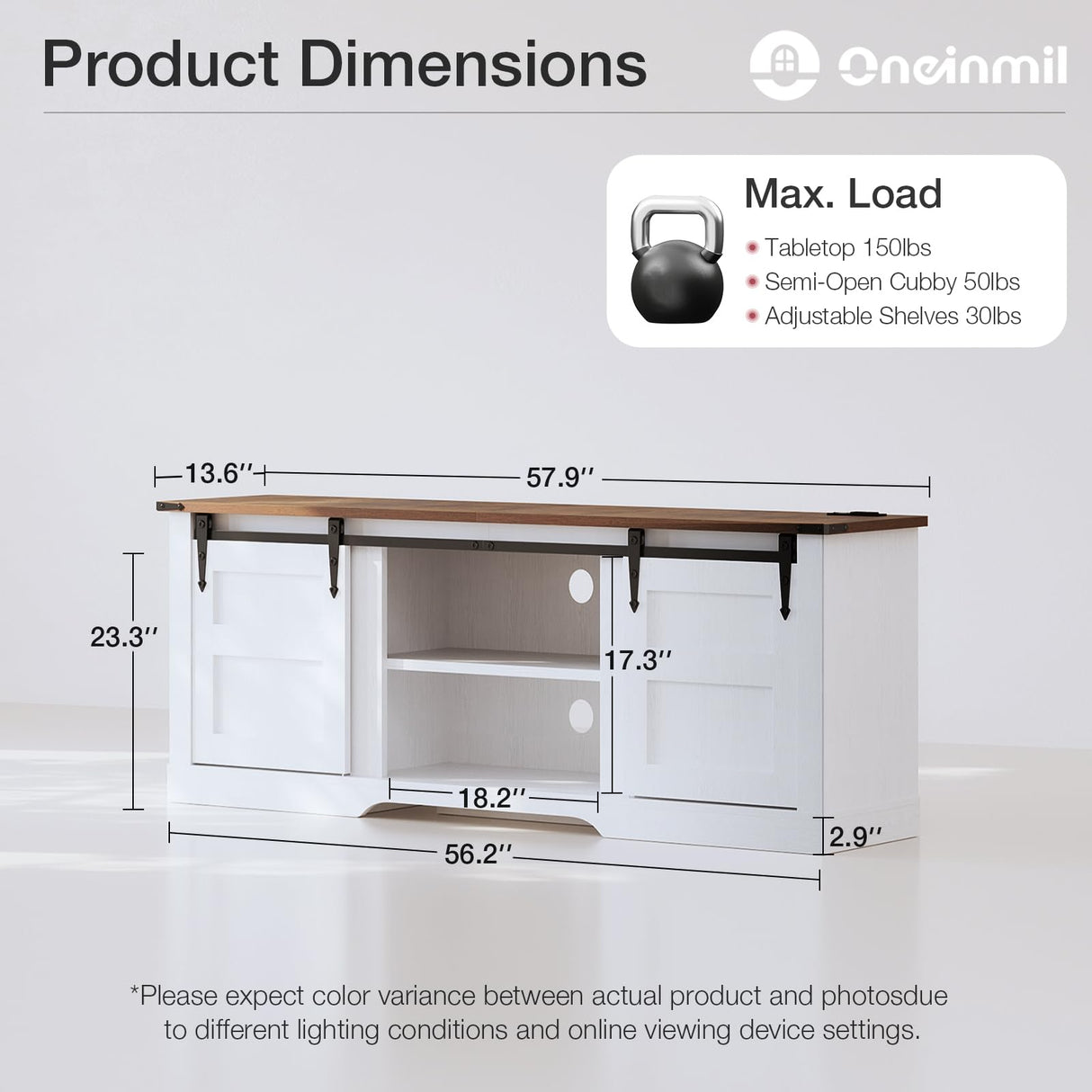 TV Stand for 65” TV, Entertainment Center with Storage Cabinets and Sliding Barn Doors